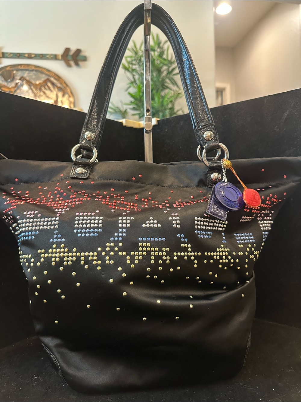 Coach #343 Special Edition Holiday Poppy Tote with Multicolor Stud Pattern